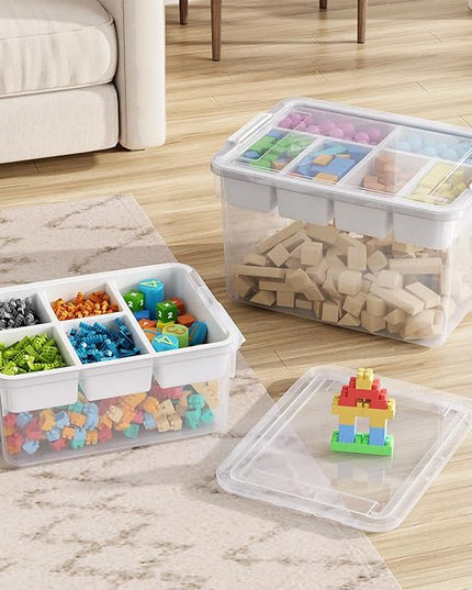 160Qt Large Stackable Storage Bins with Lids & Trays, Clear Plastic Latching Boxes Organizers with Dividers Portable 40Gal Containers for Arts & Crafts, Home and Car Trunk Organization, 4Pack