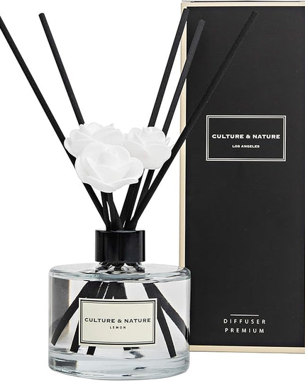 CULTURE & NATURE Reed Diffuser Set 6.7oz (200ml) Lemon Scented Diffuser with Sticks Home Fragrance Reed Diffuser for Bathroom Shelf Decor