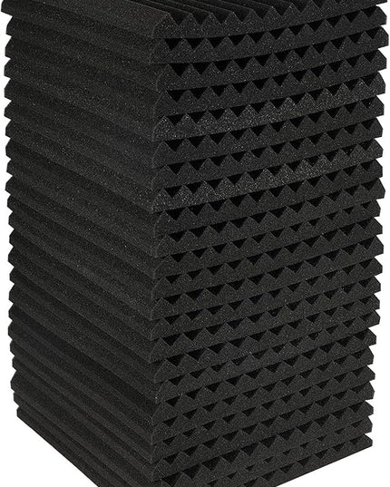 24 Pack Acoustic Panels Soundproof Studio Foam for Walls Sound Absorbing Panels Sound Insulation Panels Wedge for Home Studio Ceiling, 1" X 12" X 12" (Black)