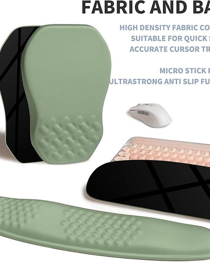 2-in-1 Ergonomic Set, Wave Keyboard Wrist Rest and Massage Slope Mouse Pad Wrist Support, Rebound Memory Foam for Relieve Carpal Tunnel Syndrome and Wrist Pain (Olive Green)