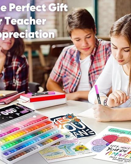 Soucolor Halloween Christmas Gifts for Teen Girls Trendy Stuff, Preppy Stuff for Teen Girls, 24 Colors Dual Tip Brush Markers Pens for Kids Planner Lettering Calligraphy Drawing Preppy School Stuff
