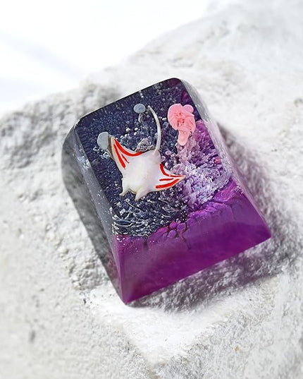Manta Ray Artisan Keycap Black Purple Ocean Coral R1 SA Profile Custom Sea Creatures Keycaps 1U ESC Handmade Gaming Resin Key Cap Cherry MX Switch Compatible Mechanical Keyboard Manta Ray Lover Gift