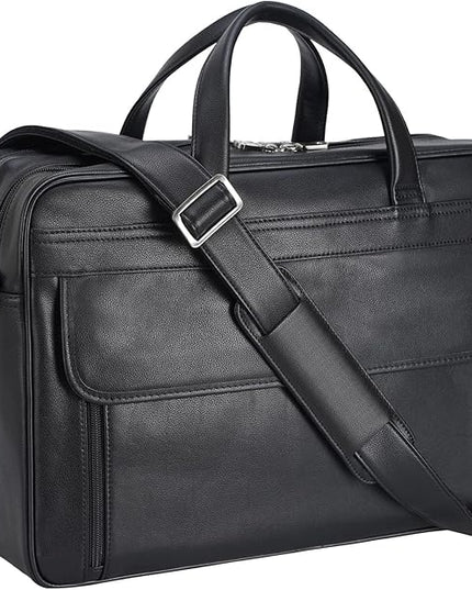 Masa Kawa Leather Briefcase for Men 15.6", 17" Laptop Computer Case Business Travel Work Messenger Cross Body Shoulder Bag
