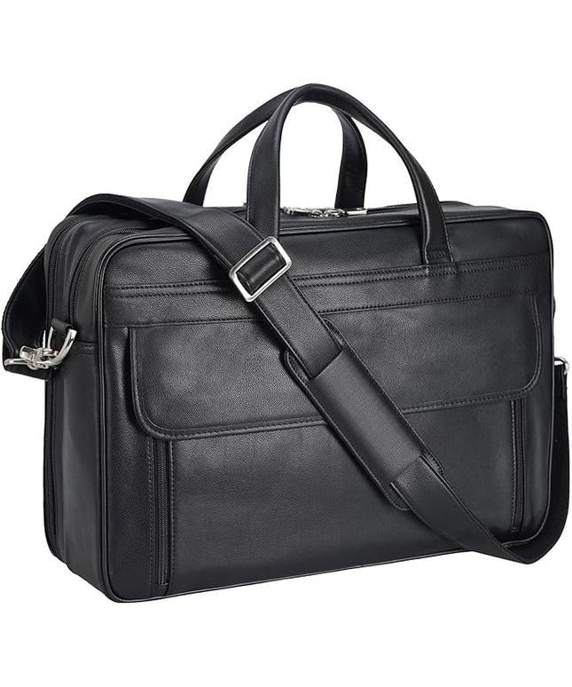 Masa Kawa Leather Briefcase for Men 15.6", 17" Laptop Computer Case Business Travel Work Messenger Cross Body Shoulder Bag