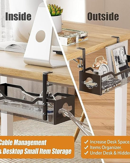 Under Desk Cable Management Tray 15.95", Quszmd Cable Organizer No Drill, Standing Cord Organizer and Wire Management Tray - No Damage to Desk, Black
