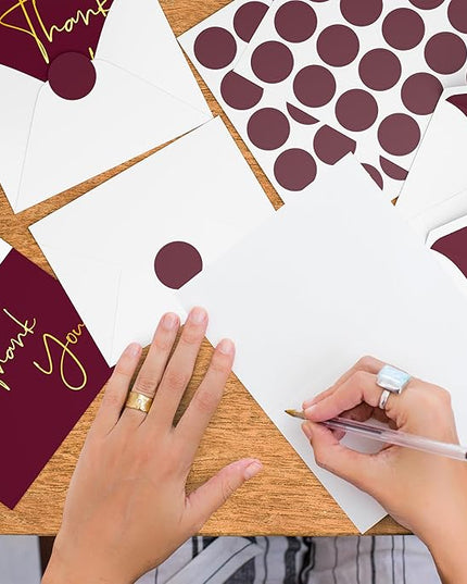 VNS Creations Gold Foil Thank You Cards With Envelopes Bulk Set & Stickers - 100 Pack 4x6 Blank Thank You Notes Box Set - Large Note Card Small Business, Wedding, Baby Shower & Bridal Shower - Wine