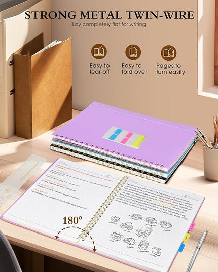 Spiral Notebook Journal 8.5” x 11”, A4 Large Notebooks for Women Men, College Ruled Lined Journal, 100 GSM Paper, Hardcover Spiral Bound Journals for Work School Writing Note Taking Business, Purple