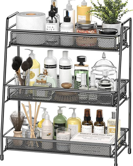 EKNITEY Bathroom Countertop Organizer Rack - 3 Tier Counter Spice Rack Metal Makeup Rack Small Perfume Vanity Organizer for Sink/Bedroom/Living Room/Kitchen/Office