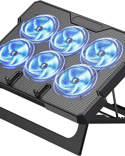 MOKURU Laptop Cooling Pad, Laptop Cooler with 6 Quiet Fans Up to 17.3 Inch Heavy Notebook Cooler Stand, 8 Levels of Tilt, Two Levels of Height Adjustable (Black)