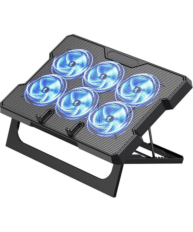 MOKURU Laptop Cooling Pad, Laptop Cooler with 6 Quiet Fans Up to 17.3 Inch Heavy Notebook Cooler Stand, 8 Levels of Tilt, Two Levels of Height Adjustable (Black)