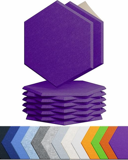 12 Pack Acoustic Panels Self Adhesive Sound Proof Foam, High Density Sound Acoustic Panel, 12X10.23X0.4 Inch Hexagon Panels in Home, Office, Reccording Room, Studio,and more(Violet)