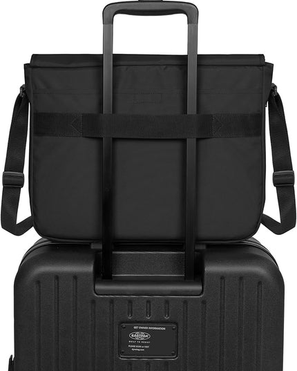 EASTPAK Delegate + – 20L Weatherproof Shoulder Bag with 17" Laptop Sleeve, Trolley Strap, Reflective Details, Adjustable Padded Strap, Black