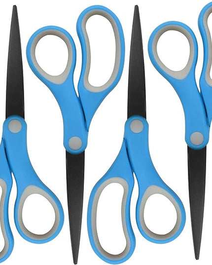 Westcott 55850 8-Inch Non-Stick Titanium Scissors For Office and Home, Blue/Gray, 4 Pack