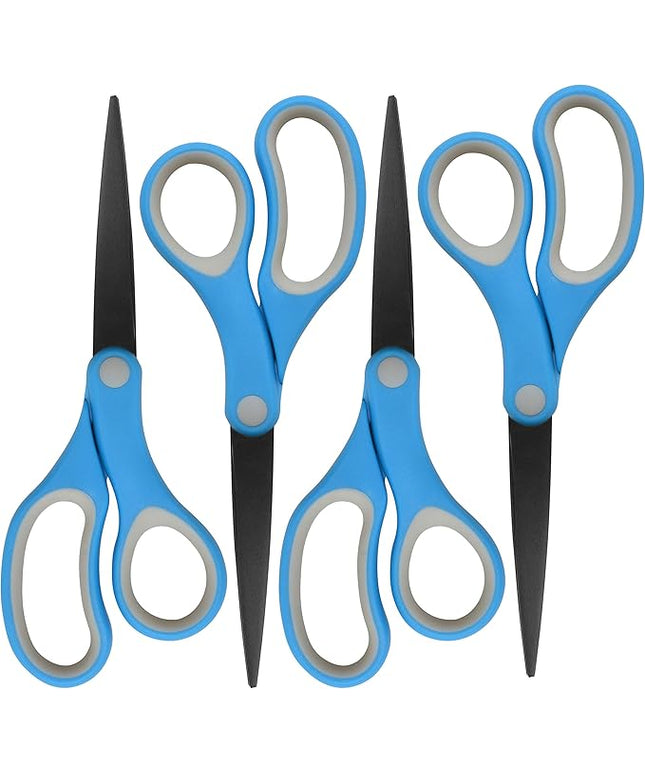 Westcott 55850 8-Inch Non-Stick Titanium Scissors For Office and Home, Blue/Gray, 4 Pack