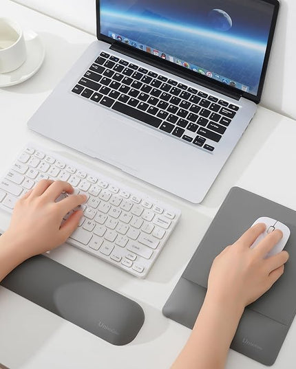 UnivoColors Design-Wave Set of Keyboad Wrist Rest & Mouce Pad,Artificial Sheepskin+Memory Foam+Ergonomic+Anti-Slip Gel, Resilience Support During Work and Gaming,Keyboard Accessory,Grey