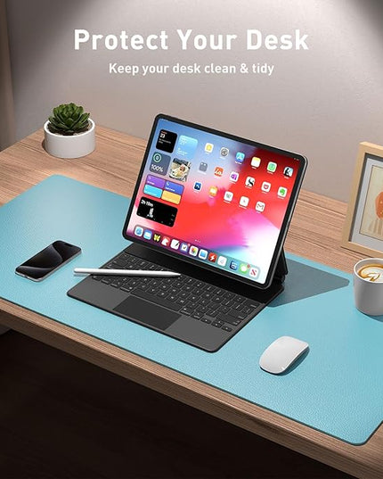 Aothia Large PU Leather Desk Pad Protector – Non-Slip Mouse Pad & Writing Mat for Office/Home, Waterproof, Easy to Clean (31.5" x 15.7", Blue Topaz)
