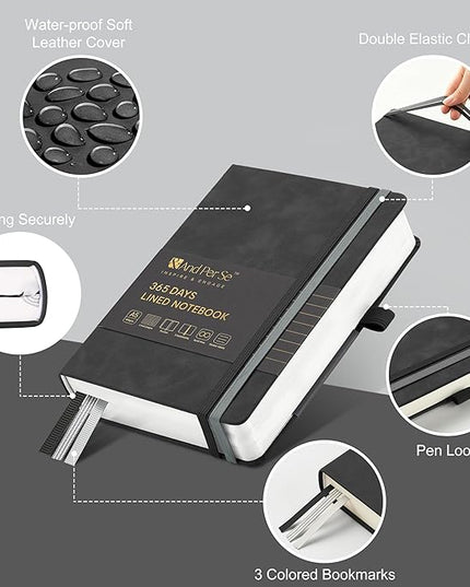 &And Per Se Lined Journal Notebook, 365 Pages, A5, 5.7'' x 8'' 100GSM Thick Paper, Journals for Writing, Hardcover Notebooks for Women Men (Black)