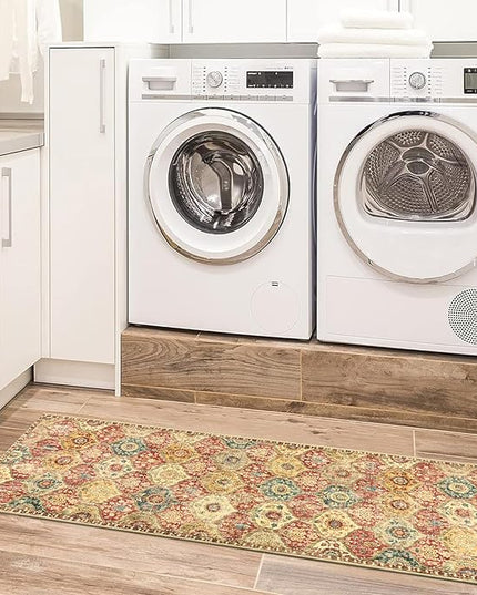 Lahome Moroccan Trellis Washable Runner Rug, 2x6 Kitchen Runners for Hallways 6 Feet Non Slip, Vintage Laundry Room Rug Ultra-Thin Long Carpet for Bathroom Bedroom Entryway, Red/Orange