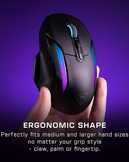 Turtle Beach Kone II Air Wireless RGB Gaming Mouse, 350-Hr Rechargeable Battery, 26000 DPI Optical Sensor, 100M Click Optical Switches, 21 Customizable Inputs, Ergonomic, 4D Scroll Wheel – Ash Black