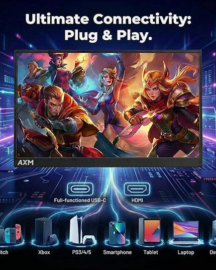 AXM 16" 2.5K Portable Monitor 2.5k QHD IPS 120Hz Adaptive Sync HDR Flicker-Free 400 Nits 100% DCI-P3 USB-C HDMI Gaming & Travel for Laptop Compatible with Windows, MacBook, Phone, Switch, Xbox PS4/5