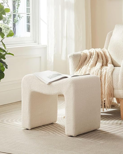 Small Footstool Ottoman Vanity Stool Chair Seating Backless Modern Foot Rest Teddy Velvet Ottoman for Makeup Room Living Room Bedroom Entryway,White (Single 1)
