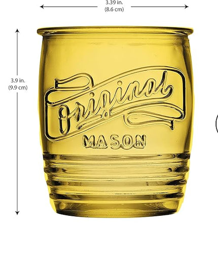 Glaver's Set Of 4 Original Mason Collins Glasses Assorted Colored Drinking Glasses For Juice Smoothies Cocktails Fine Beverage Glass Cups (Original Mason Whiskey Colored 13 OZ.)