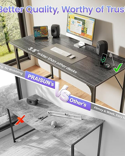 PRAISUN 47 X 20 Inch Office Computer Desk with Power Outlets and USB-C Port, Larger Gaming Desk, for Home Office, Study, Bedroom, Writing Work from Home Table, Metal Frame, Grey
