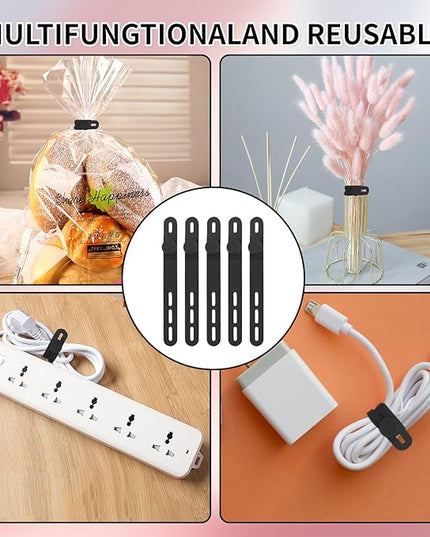 Oligei 25 Pcs Silicone Cable Ties, Cable Ties Reusable, High Elasticity Cord Wraps for Electrical Cords, Cord Organizer for Earphone, Phone Charger(Black)