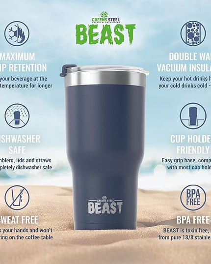 Beast 30 oz Tumbler Stainless Steel Vacuum Insulated Coffee Ice Cup Double Wall Travel Flask (Navy Blue)