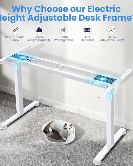 Dual Motor Electric Standing Desk Frame,Compatible Desktop Size 48″-78″ and 264 lbs Weight Capacity,Memory Controller Height Adjustable Frame,White Frame Only