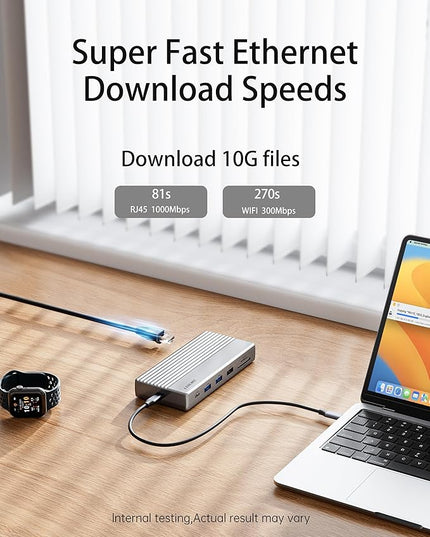 USB C Docking Station 3 Monitors,11 in 1 Laptop Docking Station Dual Monitor with Dual HDMI 4K@60hz+DP 4k@60Hz+Ethernet+3USB+1USB C+PD+SD/TF,USB C Hub Multiport Adapter for Dell/HP/Surface/Lenovo