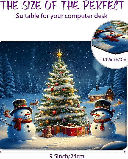 Chrismas Mouse Pad Winter Scenery Square Mousepad Desk Mat with Non Slip Rubber Base, Stitched Edge Mouse Mat Desk Pad for Work Game Office, 9.5x8 Inches