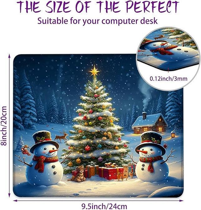 Chrismas Mouse Pad Winter Scenery Square Mousepad Desk Mat with Non Slip Rubber Base, Stitched Edge Mouse Mat Desk Pad for Work Game Office, 9.5x8 Inches