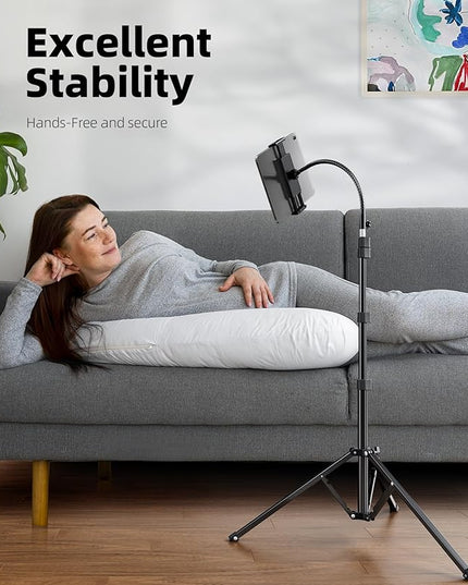 Weilisi Heavy Duty Tablet Tripod Stand 82” Tall, Floor Stand with Remote and Adjustable Gooseneck for Watching/Stream/Recording, Tripod for iPad Pro 12.9”/Kindle/iPhone, and All 4.5-13” Tablet/Phone