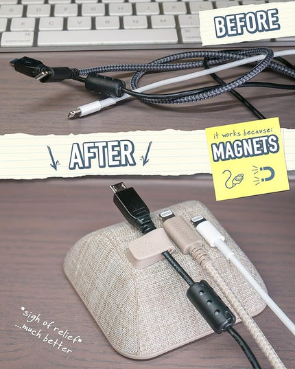 Smartish® Magnetic Cord Holder - Cable Wrangler Organizer Stocking Stuffer with Magnet Clips for Charger Management on Desktop, Nightstand for USB-C + Lightning - Lightly Toasted Beige