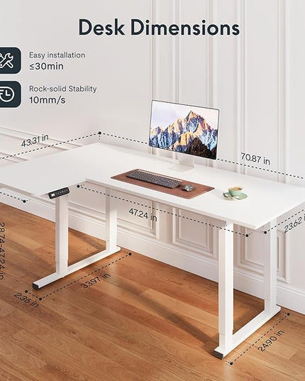SANODESK 4-Leg L Shaped Standing Desk, Electric Height Adjustable Desk with Memory Presets for Home Office, Stand up Desk Computer Workstation, 78x43 Inches White