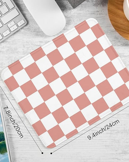 Pink and White Checkered Square Mouse Pad,Non-Slip Rubber Base Mouse Pad,Home Office Decoration Desktop Accessory,Laptop Mouse Pad for Office Laptops,9.4x7.8x0.12inch.