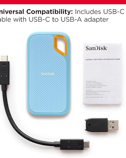 SanDisk 4TB Extreme Portable SSD - Up to 1050MB/s, USB-C, USB 3.2 Gen 2, IP65 Water and dust Resistance, Updated Firmware, Sky Blue - External Solid State Drive - SDSSDE61-4T00-G25B