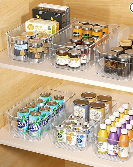 Clear Fridge Organizer, Refrigerator Organizer Bins with Handle, Freezer, Kitchen Cabinet, Pantry Organization, BPA Free Fridge Organizers (12.4 inch 6 Pack)
