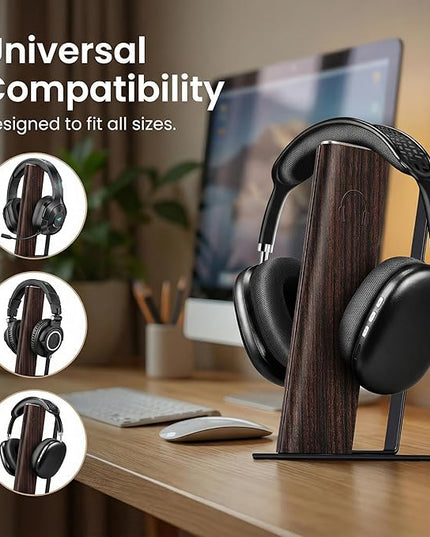 Gunking Premium Headphone Stand for Desk,Walnut Finishing Headphones Stand for Gaming&Studio Headphones with Heavy-Duty Anti-Slip Carbon Steel Base