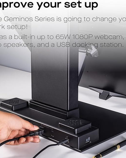 Mobile Pixels Geminos, Dual 24" IPS Stacked Computer Monitors with 65W USB-C Charging, with Adjustable Viewing Angle and 1080p Webcam and 3W Speakers, Multiport Docking Station (Desktop Monitor)