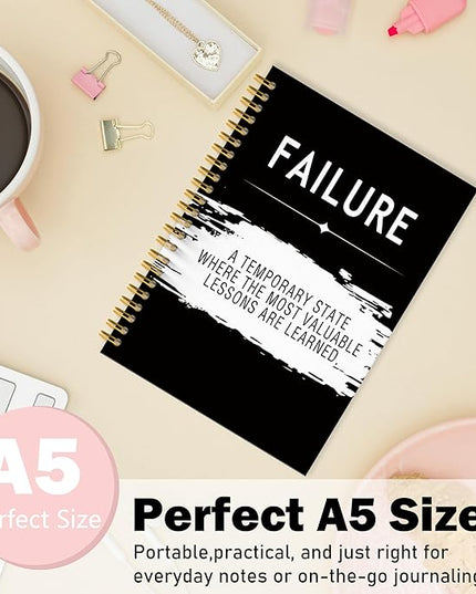 Failure Inspirational Notebook Journal, Motivational Office Notebooks for Work, Encouragement Gifts for Women Men, Gifts for Employees, Black Hardcover Spiral Notebook 5.5x8.3