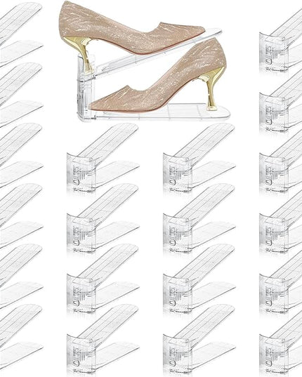 Transparent Shoe Slots Organizer for Closet, 20 Pack Shoe Stacker Organizer for Closet Shoe Display Space Saver,Adjustable Shoe Rack Organizer Holder for High Heels,Sneakers(Transparent)