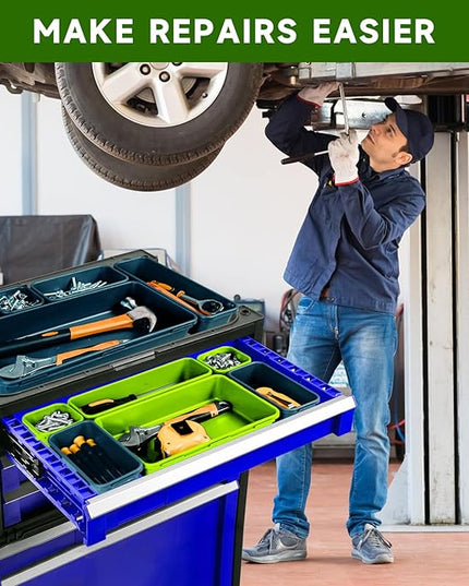 Tool Box Organizer Tray, Toolbox Desk Drawer Organizer, Tool Box Tray, Toolbox Organization Storage for Rolling Tool Chest (60PCS (Blue+Green))