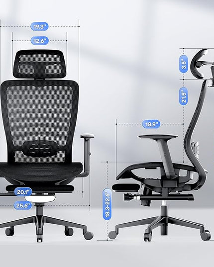 FLEXISPOT Ergonomic Office Chair with Footrest, Mesh Back Computer Chair, Home Office Desk Chairs, with Adjustable Lumbar Support/4D Headrest/Reliable Base, Mesh Seat Cushion, Black, OC3 Air-F