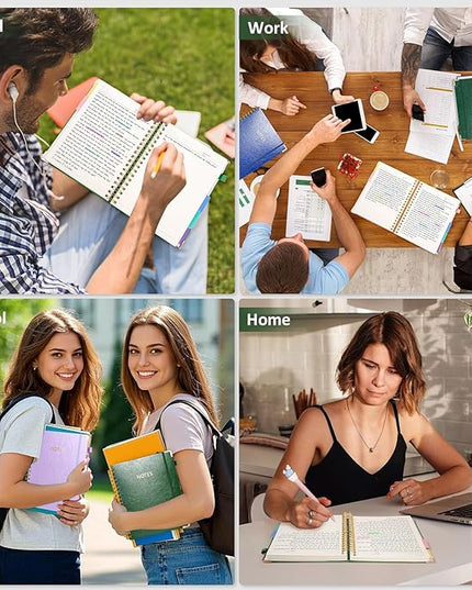 Hardcover Spiral Notebook Journal, 8"x10" Large B5 Notebooks with Removable Dividers Tabs, 300 Pages Leather 5 Subject Notebook College Ruled, Journal for Work School Note, 100 GSM Thick Paper,Green.