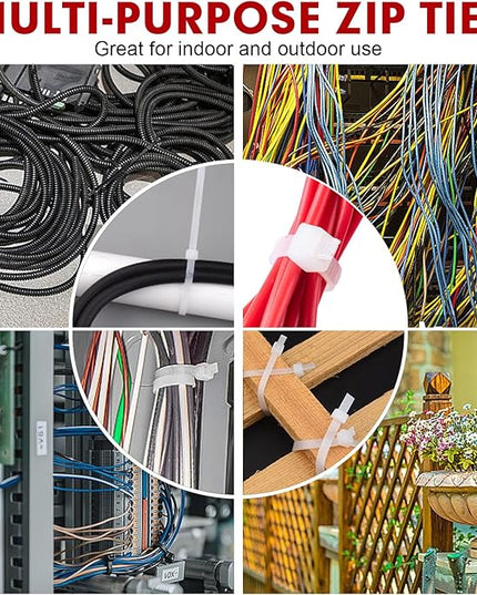Zip Ties, RAZCC 1200pcs Cable Zip Ties 12 Inch, Heavy Duty White Plastic Wire Ties with 70lb Tensile Strength, Self-Locking Nylon Cable Ties, Wire Management for Indoor and Outdoor