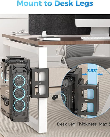 Suptek Clamp-on Desk or Desk Leg PC Mount,Adjustable Height and Width,CPU Under Desk Table Beam PC Mount Bracket Computer Tower Wall and Under Counter Holder