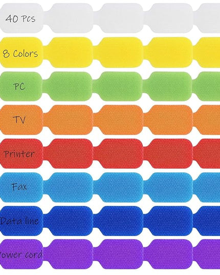 40 Pcs Cable Cord Labels, Hianjoo Self Adhesive Cable Tags Colorful Wire Identification Label Reusable Write-on Name Tags for Organizing Wires 8 Colors Multiple Uses