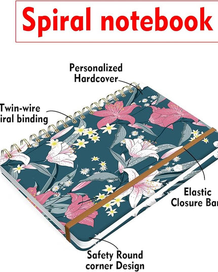 Spiral Journal Notebook for Women, Hardcover A5 College Ruled Notebook, 120 Pages, Thick Paper, Cute Lined Journal for School, Office & Work, 6 x 8.4 in(Cute Flower)